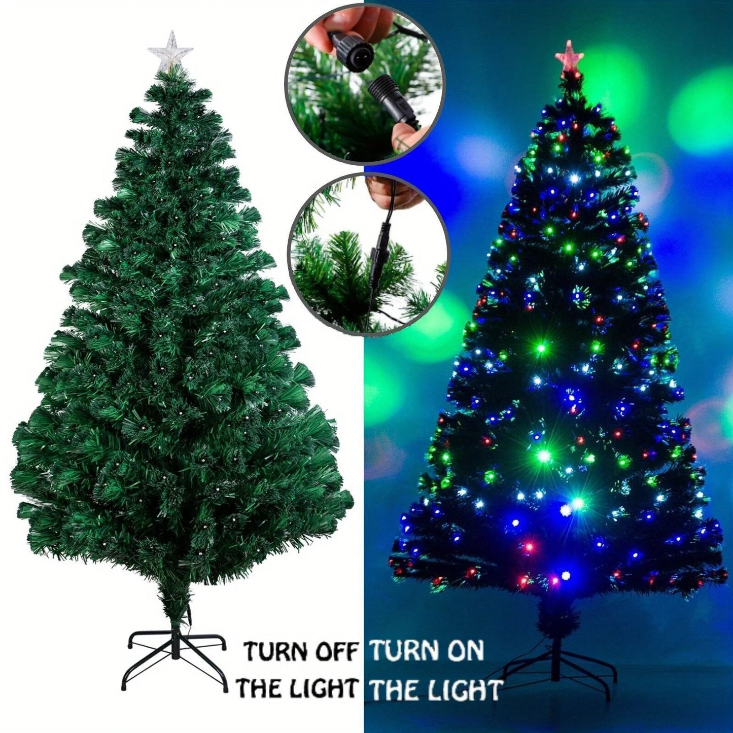 Pre-lit artificial Christmas tree fiber optic, with color-changing LED lights