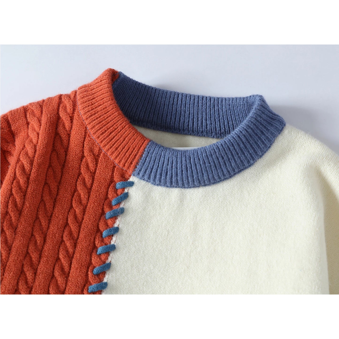 2024 Autumn Winter Warm Sweaters Patchwork Pullovers Korean Style Round Neck Knitted Sweater Men Women Fashion Knitwear