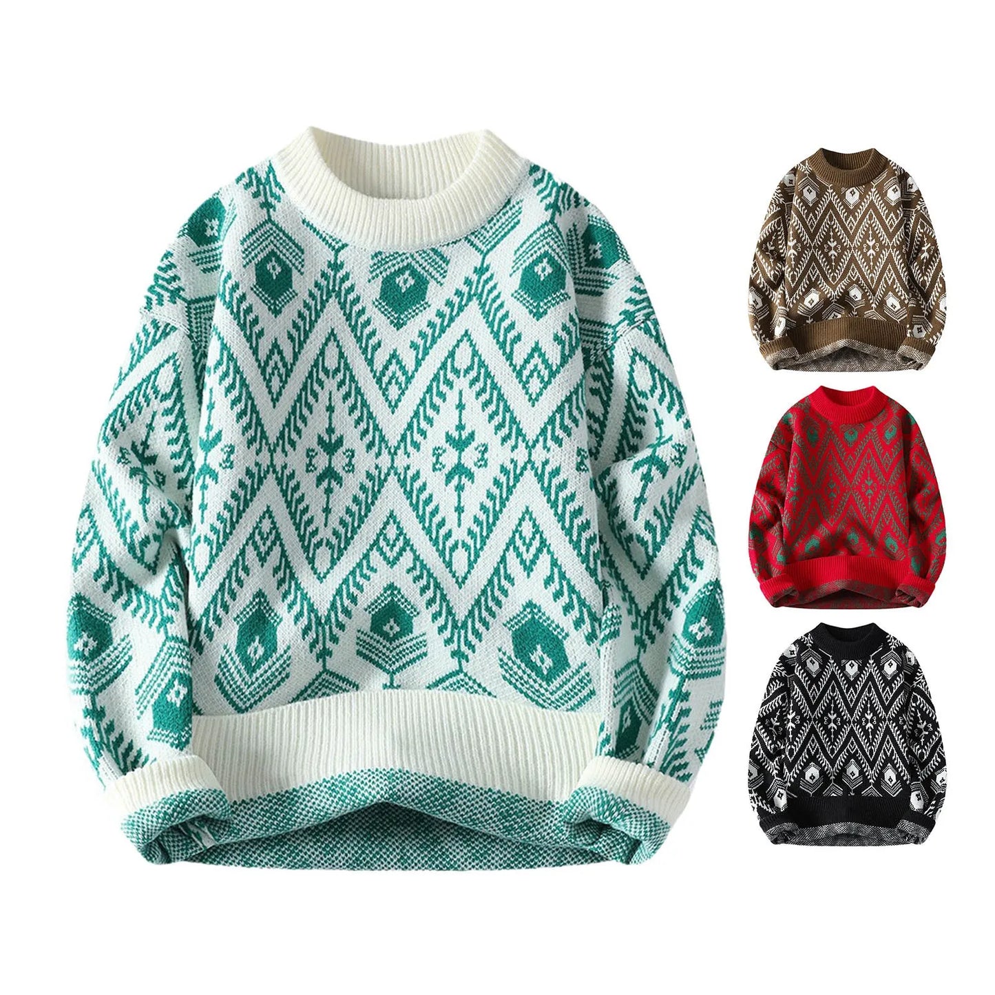 Autumn And Winter Men&Women Casual Christmas Sweater Basic Geometric Prints Pullover Kniited Sweater Soft Comfortable Sweaters