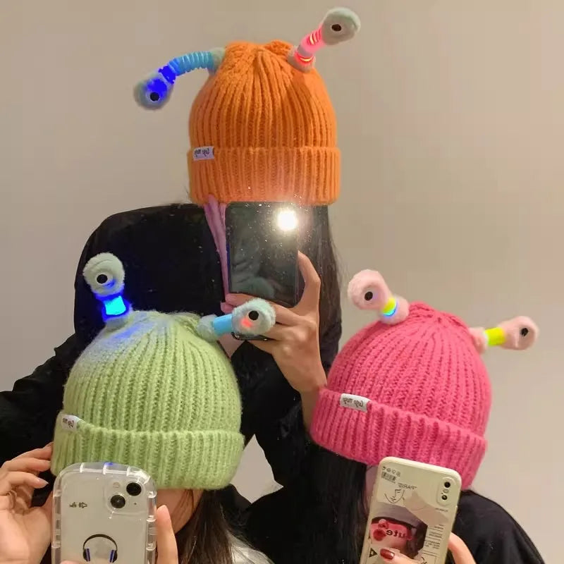 New Parent-Child Light Up Hat Cute Frog Cartoon Funny Winter LED Cap Beanie For Women Kids Trending Party Halloween Christmas