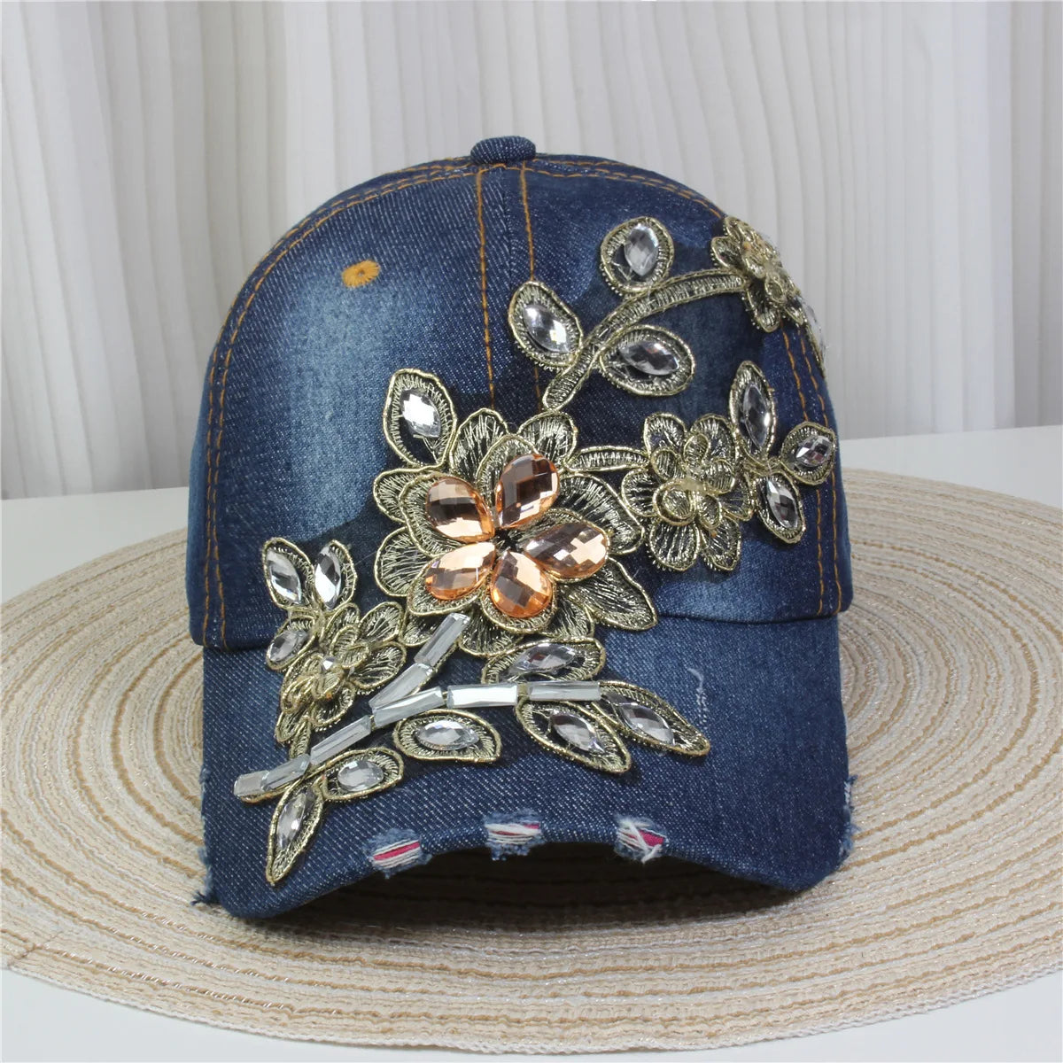 Women's Baseball Cap Diamond Painting Embroidery Flower Denim Snapback Hats Jeans Woman Female Cap Cowboy Summer Sun Hat