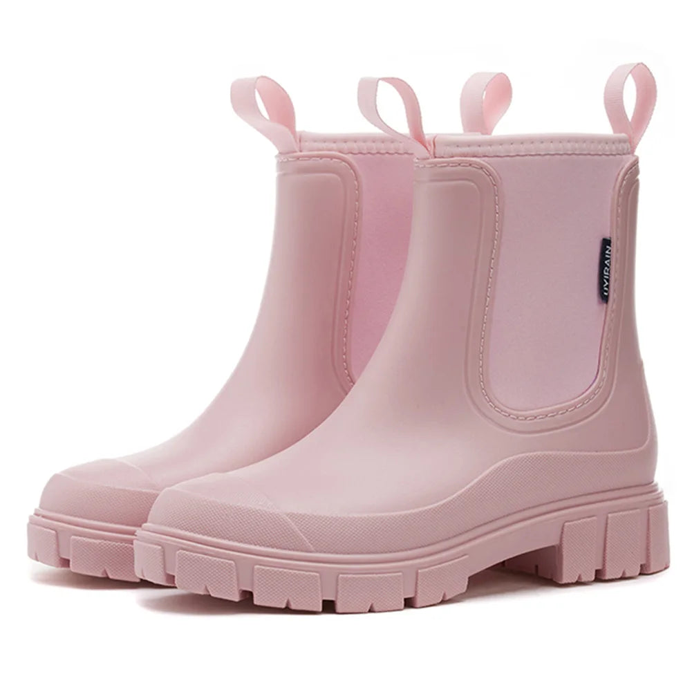 Women's Rain Boots with Plush Lining Ankle Rain Shoes Waterproof Garden Shoes Anti-Slipping Wellington Boots Outdoor Work Shoes