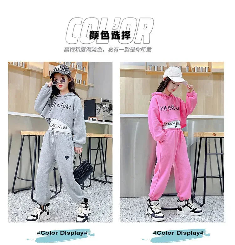 Girls Spring Casaul Fashion Korean Style Tracksuit Kids 3pcs Vest+Hoodie+Pants Sport Suits Teenage 5-14 Years Girls Clothing