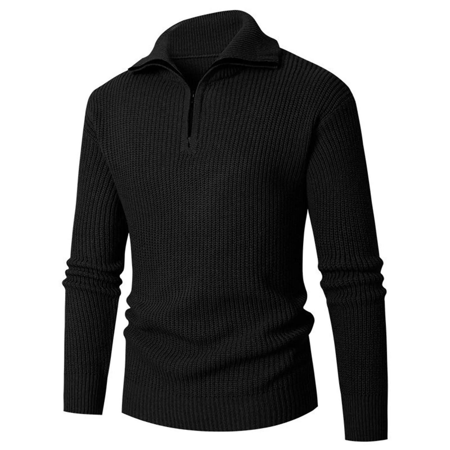 Men'S Long-Sleeved Knitted Lapel Solid Color Pullover Spring And Autumn Long-Sleeved Pullover Sweatshirt Ropa Hombre