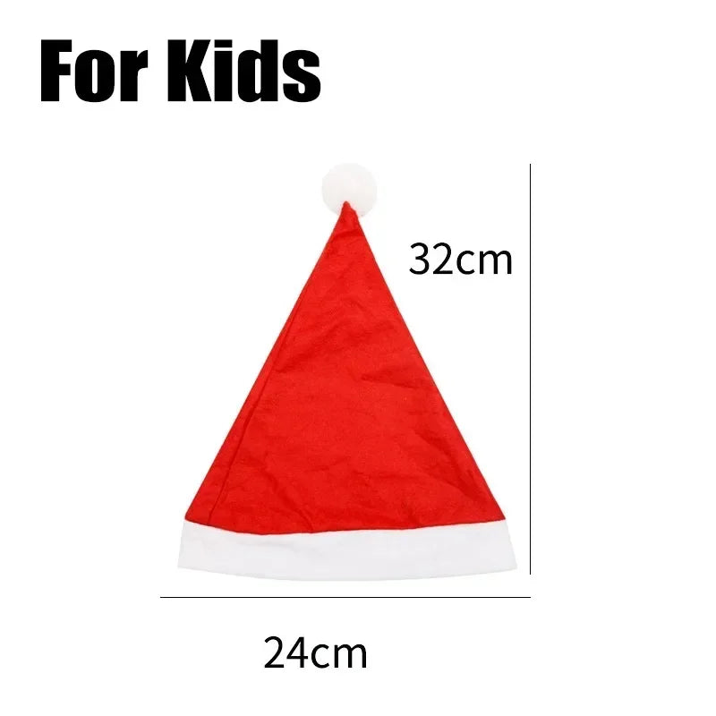 1-100pcs Christmas Hat Adults Kids Xmas Hats Red Non-woven Santa Claus Gift Hat for Merry Christmas New Year Festive Decoration