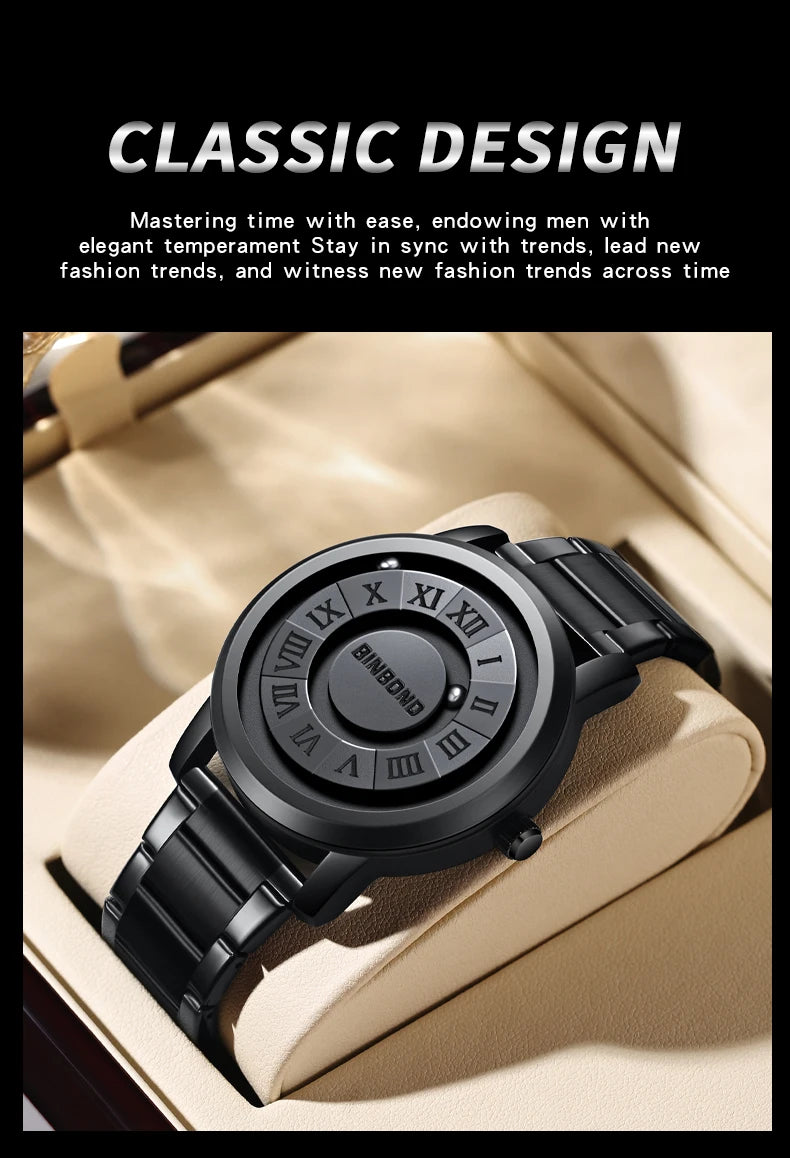 BINBOND Top Luxury Men Quartz Watches Magnetic Levitation Hollow Out Stainless Steel Waterproof Men Watches Relogio Masculino