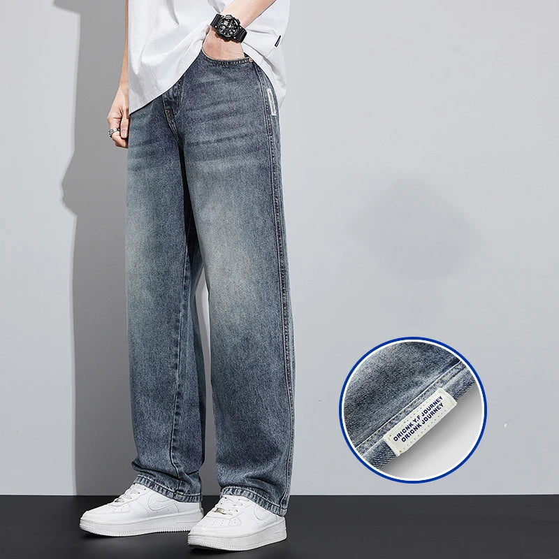 Wide Leg Trendy Denim Jeans Street Wear Summer Autumn High Quality Casual Long All Matching Pants Male Thin Men's Loose