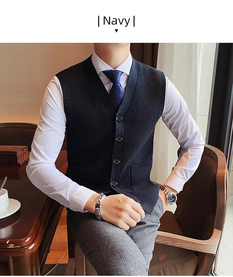 Men's Sweater Vest V-Neck Sleeveless Knitted Button Cardigan DXL Big and Tall Solid Thickened thermal coat knitted vest