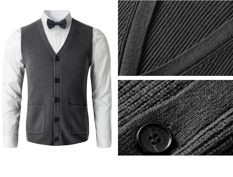 Men's Sweater Vest V-Neck Sleeveless Knitted Button Cardigan DXL Big and Tall Solid Thickened thermal coat knitted vest