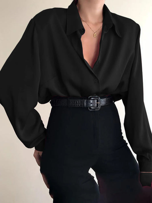 Women s Elegant V-Neck Blouse Ruffle Sleeve Button Down Shirt Stylish Loose Fit Lapel Top for Casual Wear