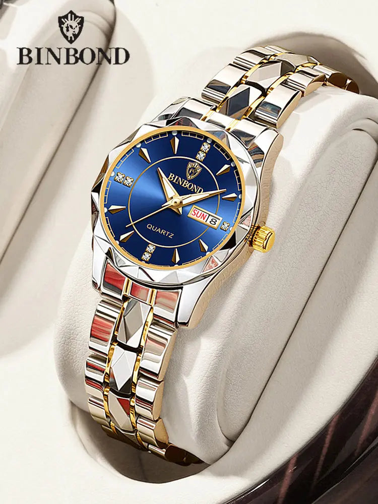 BINBOND B5552 New Luxury Brand Quartz Womens Watches 30M Waterproof Luminous Date Wristwatch Fashion Business Womens Watches