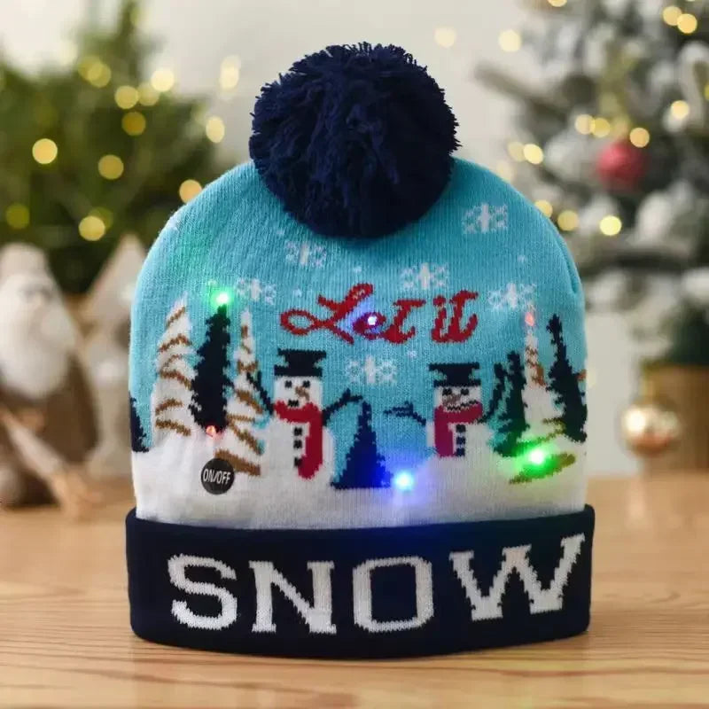 1pc LED Christmas Hat X-mas Flash Light Up Knitted Hat Warm Winter Cap Christmas Gift for Kids/Adults Xmas New Year Feative Hats