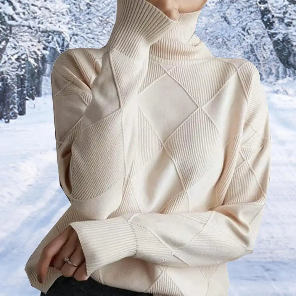 Turtleneck Sweater Long-Sleeve High Neck Sweater Loose Solid Color Knit Pullover Tops For Women Autumn Winter