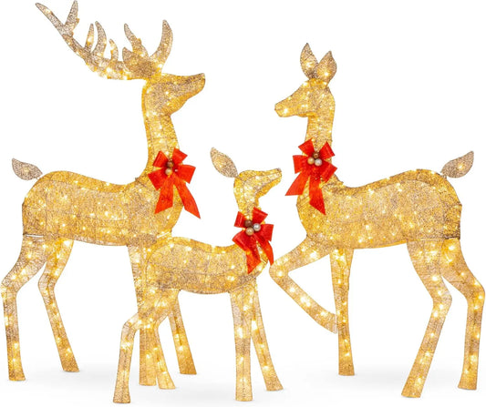 3-Piece Large Lighted Christmas Deer Family Set 5Ft Outdoor Yard Decoration with 360 LED Lights, Stakes