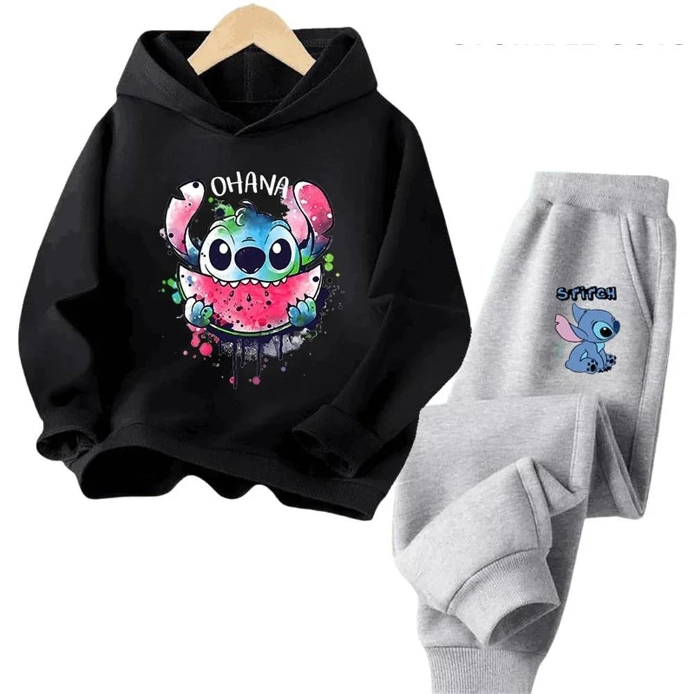 Children's Kawaii Stitch Children's Trucksuit Clothing 3-14 Years Old Boys and Girls Clothing Street Casual Sports Sweatshirt