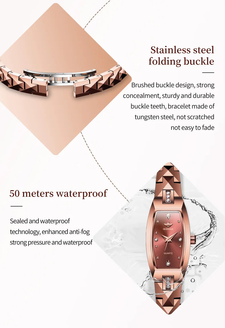 OUPINKE Luxury Brand Women's Watches Tungsten Steel Strip Swiss Movement Set Lady Watch Waterproof Sapphire Diamond Wristwatch