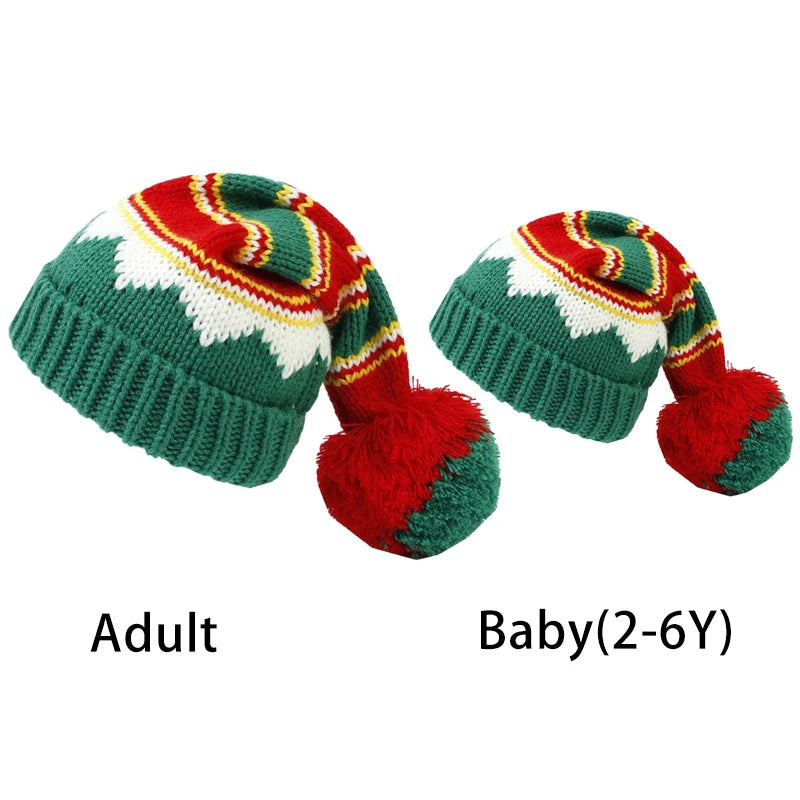 Parent-Child Christmas Hat Big Pompom Mother Kids Knit Beanie Cap Winter Warm Infant Bonnet Girls Boy Xmas Baby Accessories 1PC