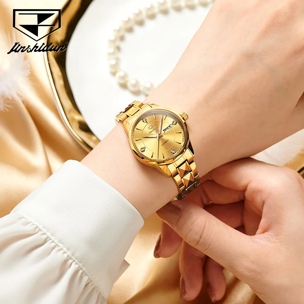 JSDUN 8975 Luxury Deep Waterproof Mechanical Watch For Women Dual Calendar Luminous Dress Wristwatch Business Woman Watches