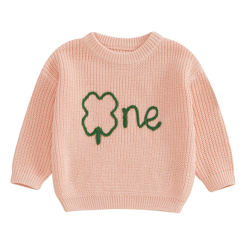 St Patrick s Day Toddler Knit Sweater Green Shamrock Embroidery Crew Neck Long Sleeve Pullover Irish Baby Clothes for Boy Girl