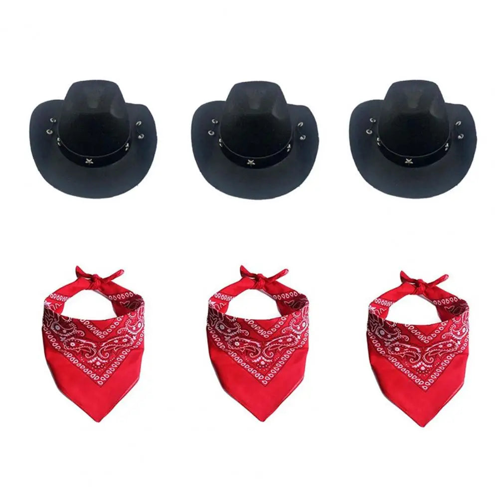 Pet Cowboy Hat Scarf Set Adjustable Buckle Pet Bandana Stylish Western Cowboy Dog Costume Set Breathable Hat Adjustable for Dogs