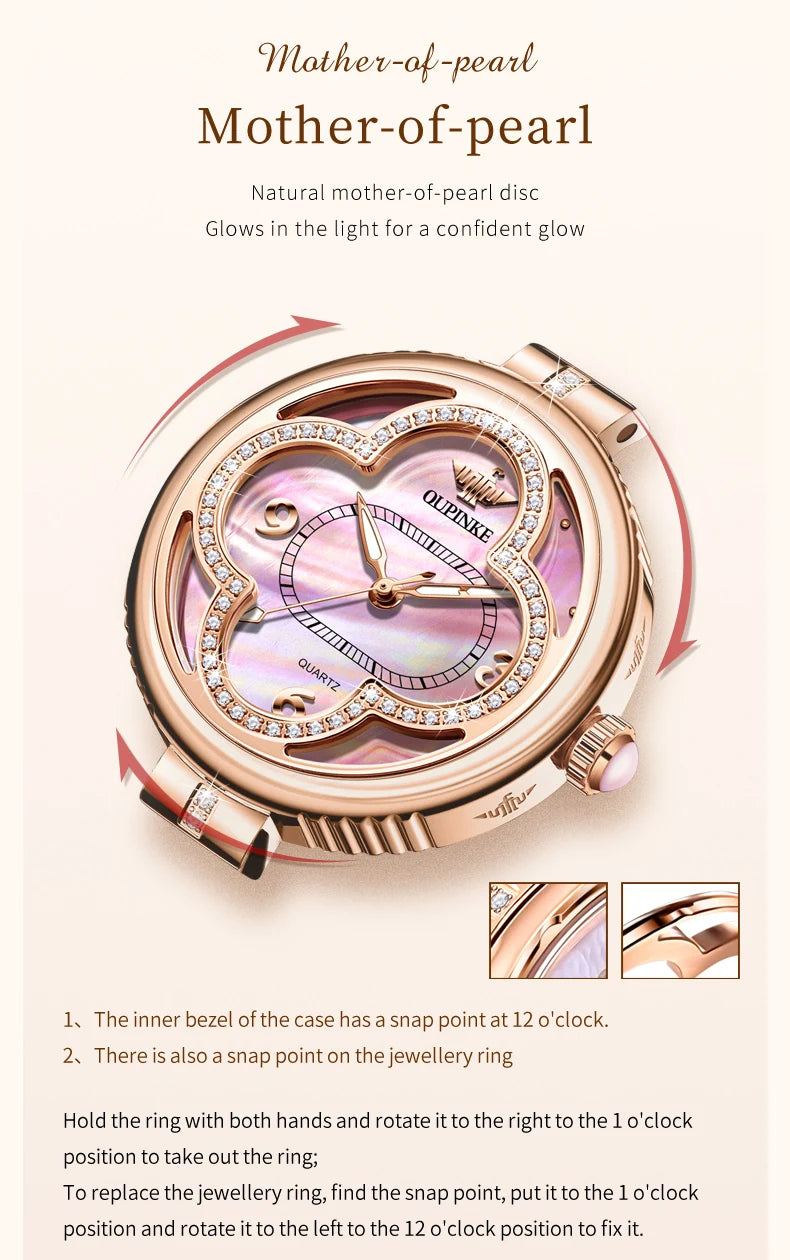 OUPINKE Original Elegant Fully Automatic Women's Mechanical Watches Waterproof Ceramic Tape Lucky Grass Watch for Women Luxury