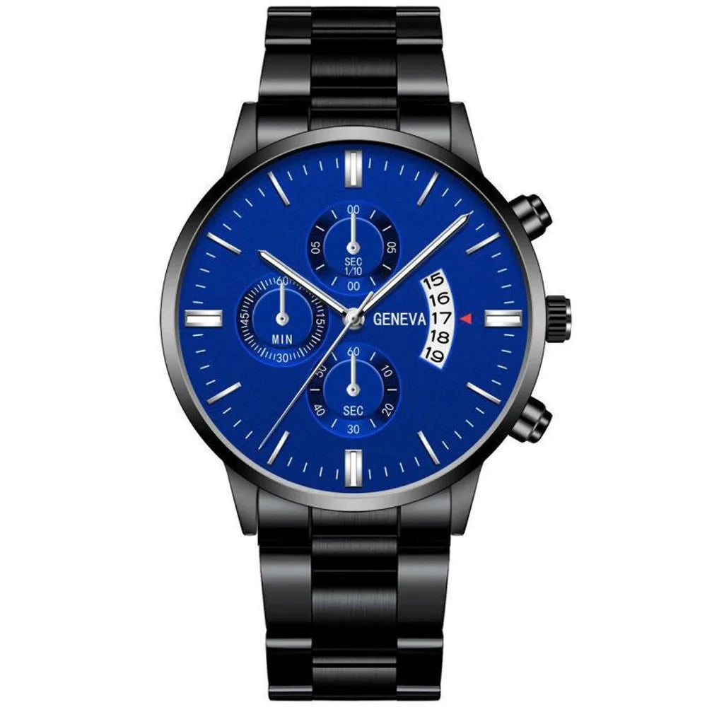 New Geneva Leisure Business Men's Watch Fashion Three Eyes Military Quartz Watch Stainless Steel Waterproof Gentleman Wristwatch