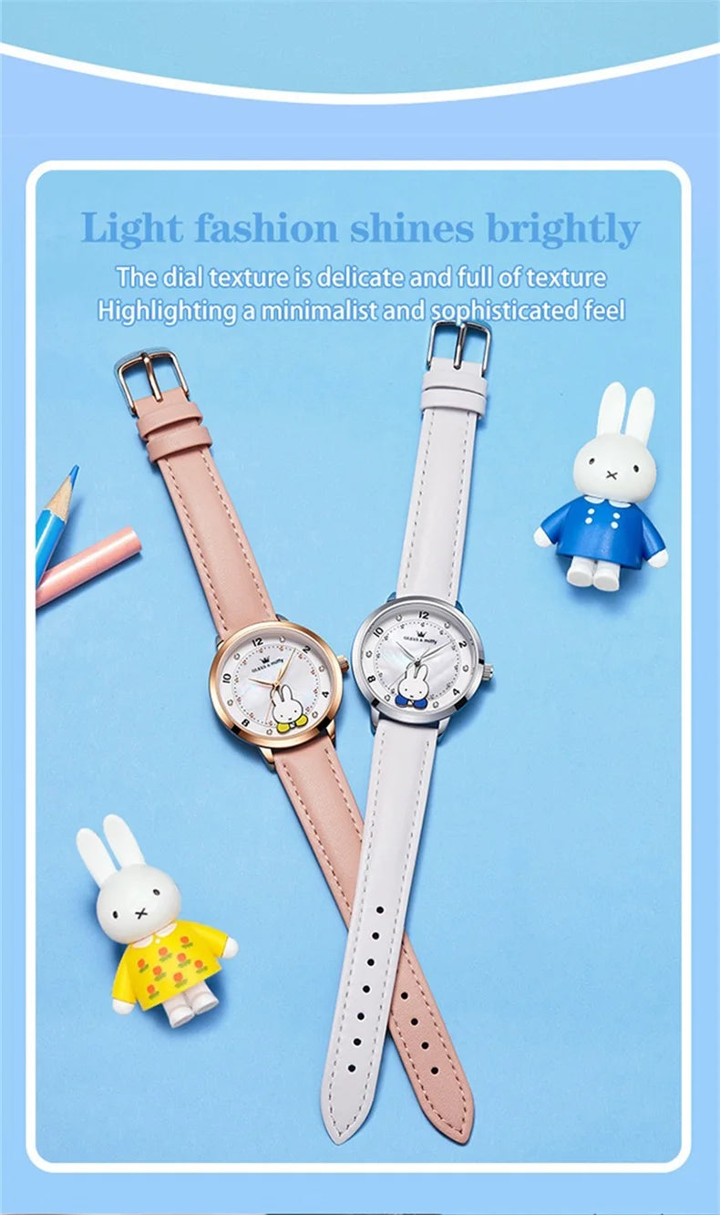 OLEVS & Miffy Joint Edition Women's Watches Pink Cute White Rabbit Dial Watch for Girl Exquisite Gift Box Packaging Waterproof