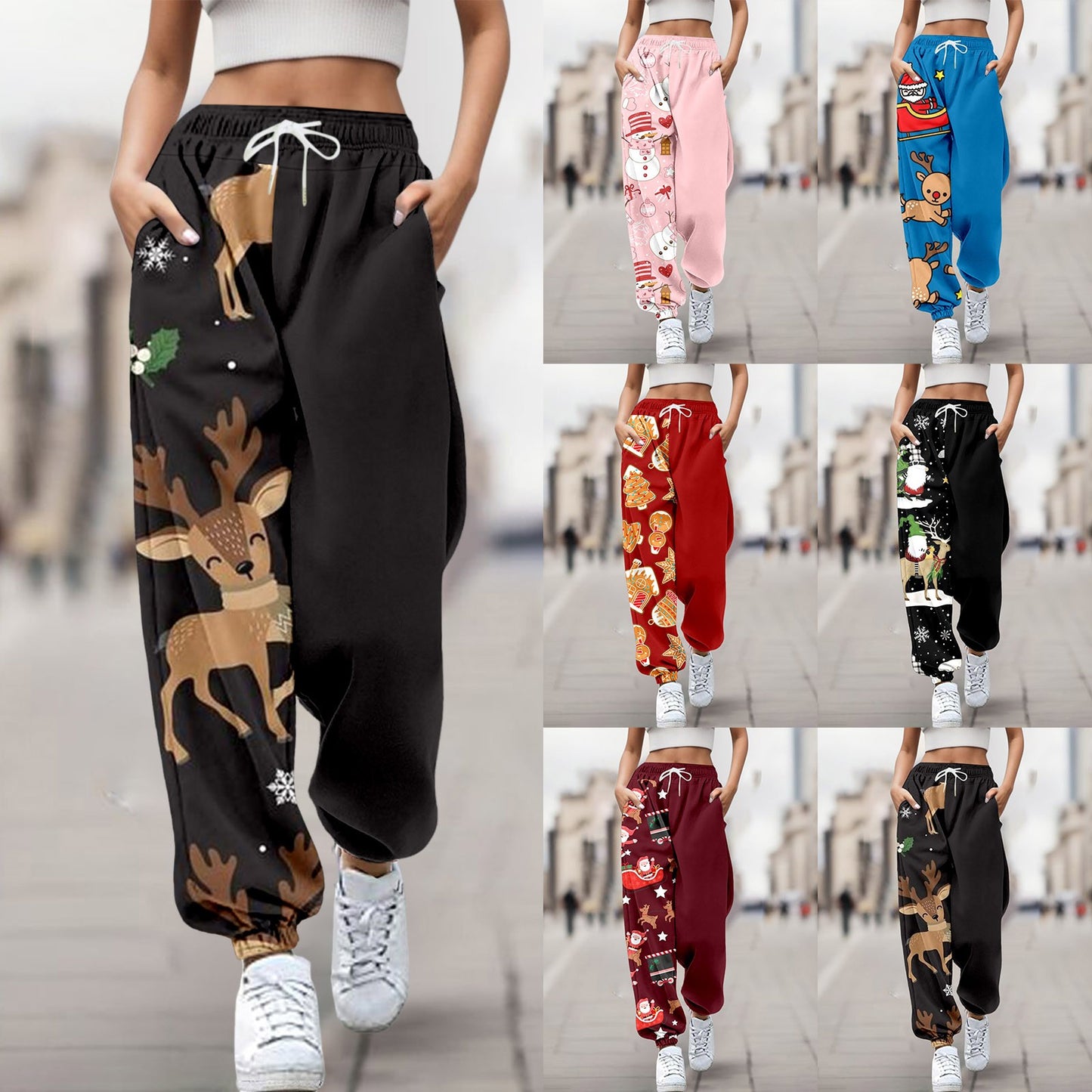 Women Merry Christmas Fashion Trousers Deer Xmas Print Bottom Sweatpants Sweatpants Gym Fitness Training Pants Female Joggers