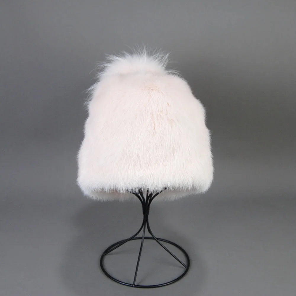 2023 Winter Real Natural Mink Fur Fox Hat for Women Thicken Warm Casual Pom New High Quality Girl Bobble  Christmas Knitted Cap