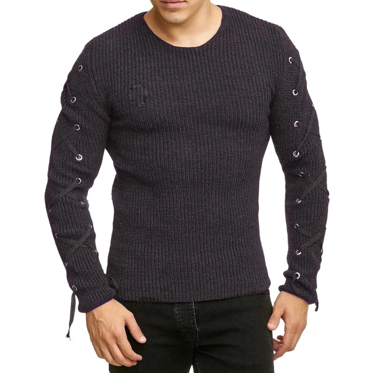 Metal Hole Sleeve Men's Pullover Sweater O Neck Knitted Solid Casual Men's Clothing Sweaters Male Jumper Streetwear Pullover