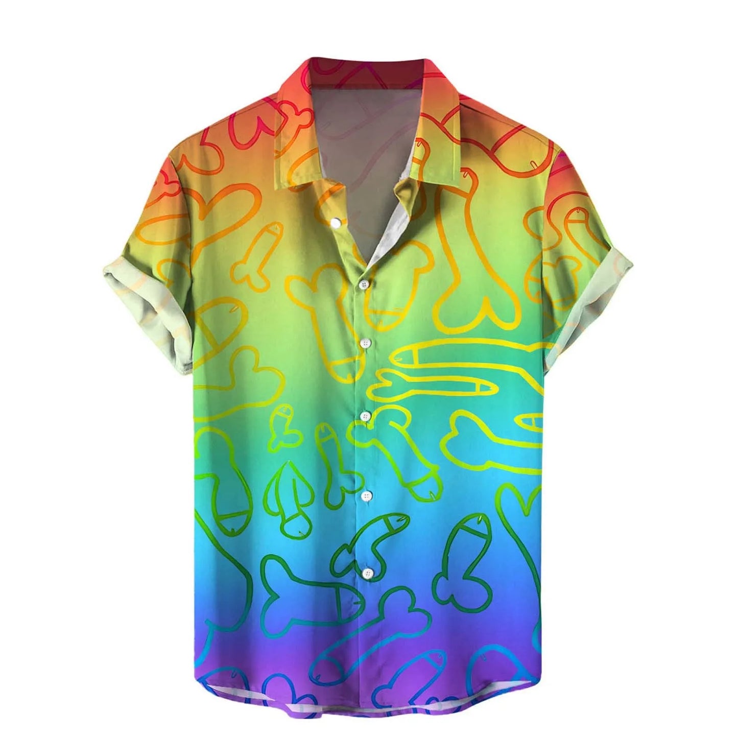 Men's Seaside Beach Shirt Fun Print Short Sleeve Shirt Holiday Short Sleeve Blouse Turn Down Collar Male Tops 2024 New