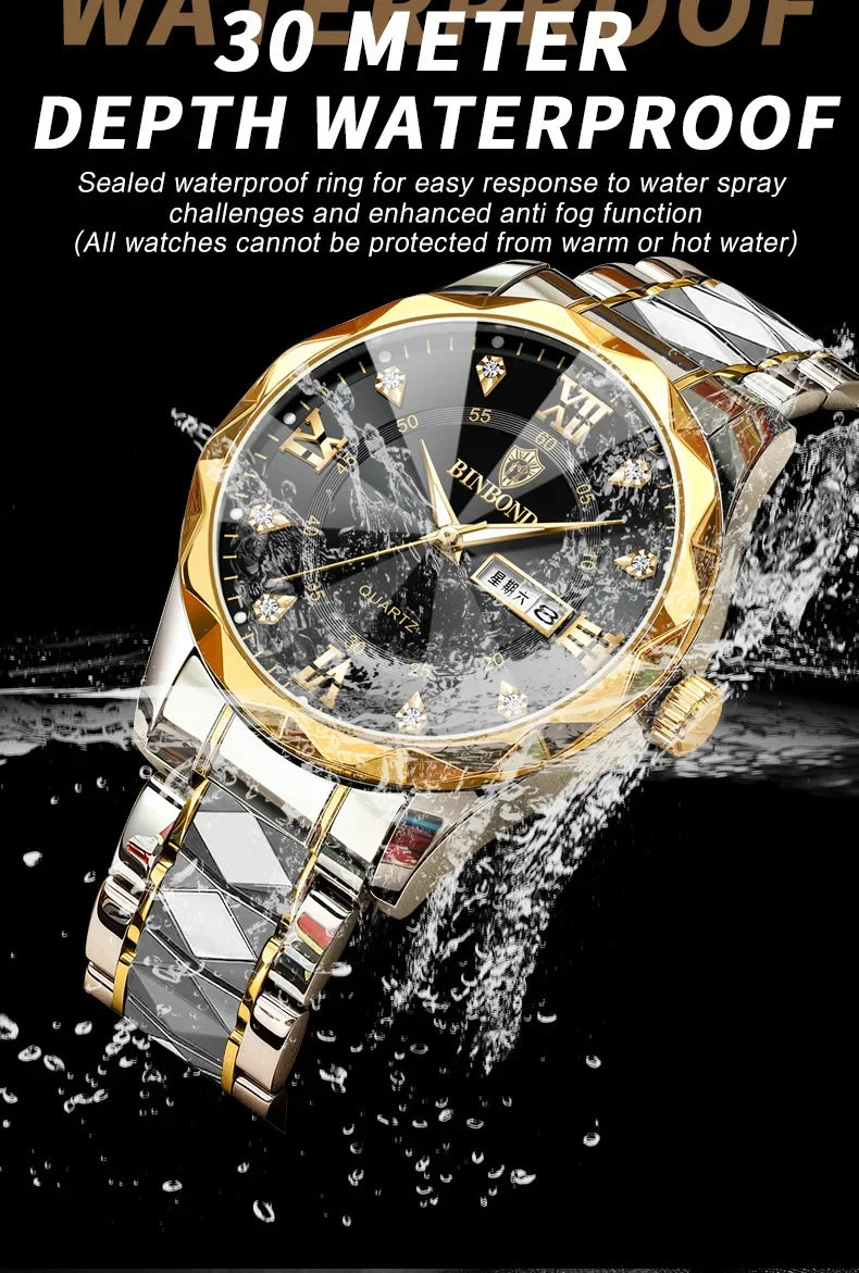 BINBOND B2521 Fashion Luxury Business Men Watches 30M Waterproof Week Date Clock Sport Quartz Mens Wristwatch Relogio Masculino