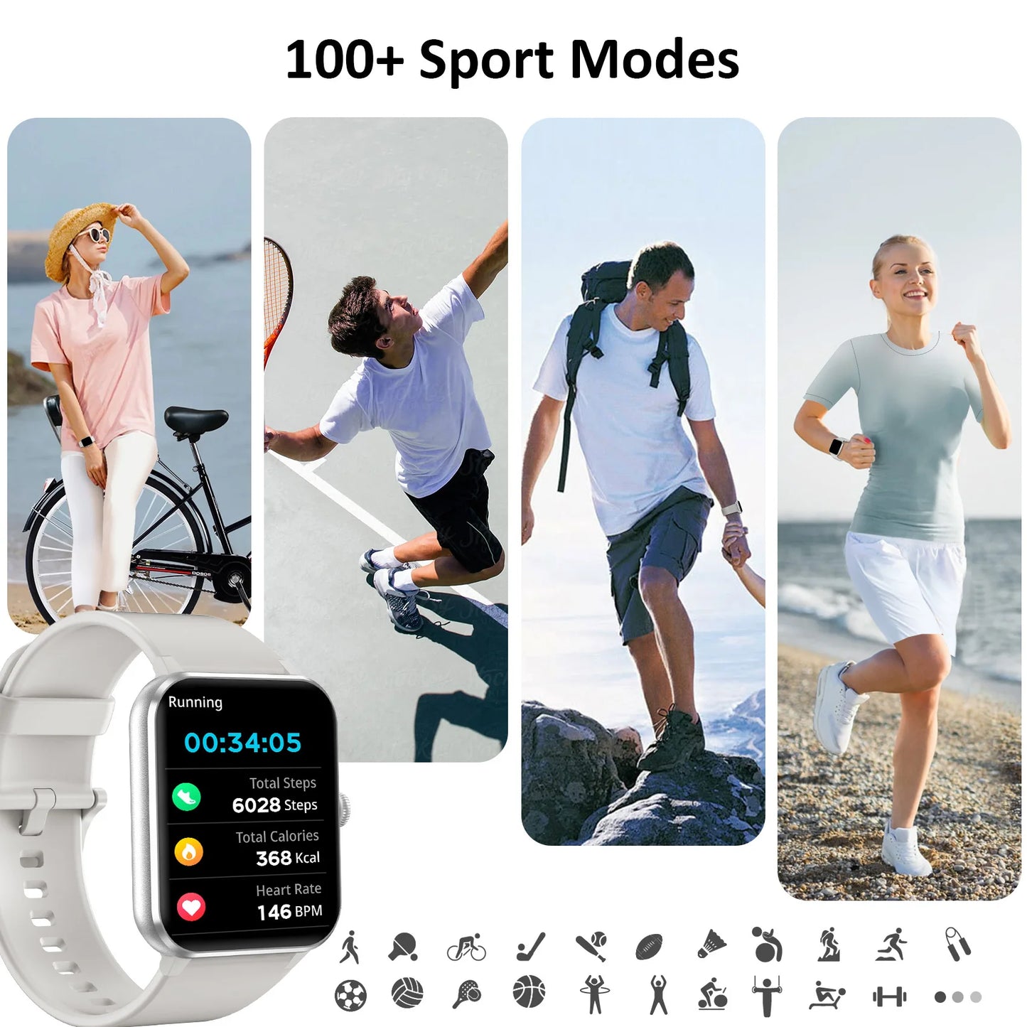 IOWODO Smart Watch Bluetooth Calling 1.85” Full Touch HD Smartwatch 100+ Sport Fitness Tracking Watch with Voice Assistant