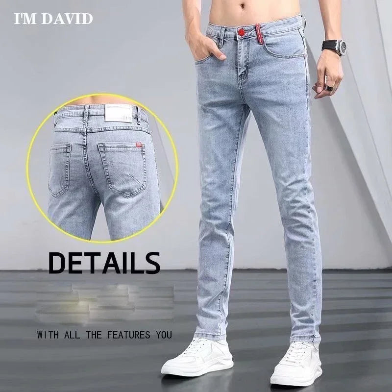 Boyfriend Daily All-match Pencil Distressed Jeans Men Casual Slim Fit Denim Pants Narrow Leg Ripped Pants Skinny Solid Trousers