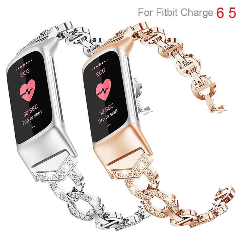 Women Girls Metal Alloy Watch Band Loop For Fitbit Charge 6 5 Fashion Wristband Bracelet Strap For Fitbit Charge 5 6