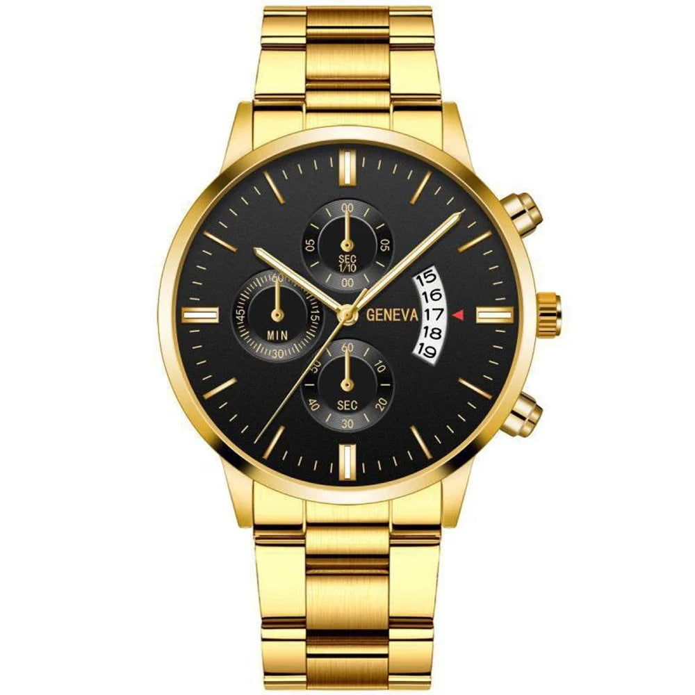 New Geneva Leisure Business Men's Watch Fashion Three Eyes Military Quartz Watch Stainless Steel Waterproof Gentleman Wristwatch