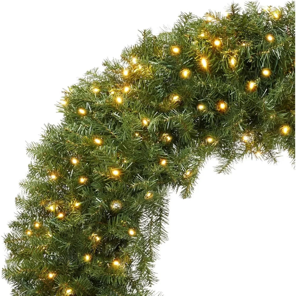 Artificial Christmas Wreath, Decorated with Green Fir Trees and White Lights for Indoor/outdoor Festive Occasions, 60 Inches