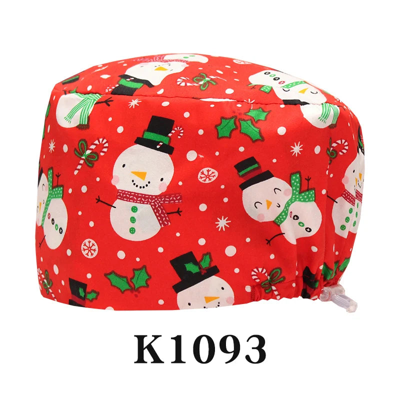 Santa Claus Print Surgical Caps Christmas Scrub Hats Dental Hospital Nurse Headwear Durable Medical Caps Soft Cotton K1093