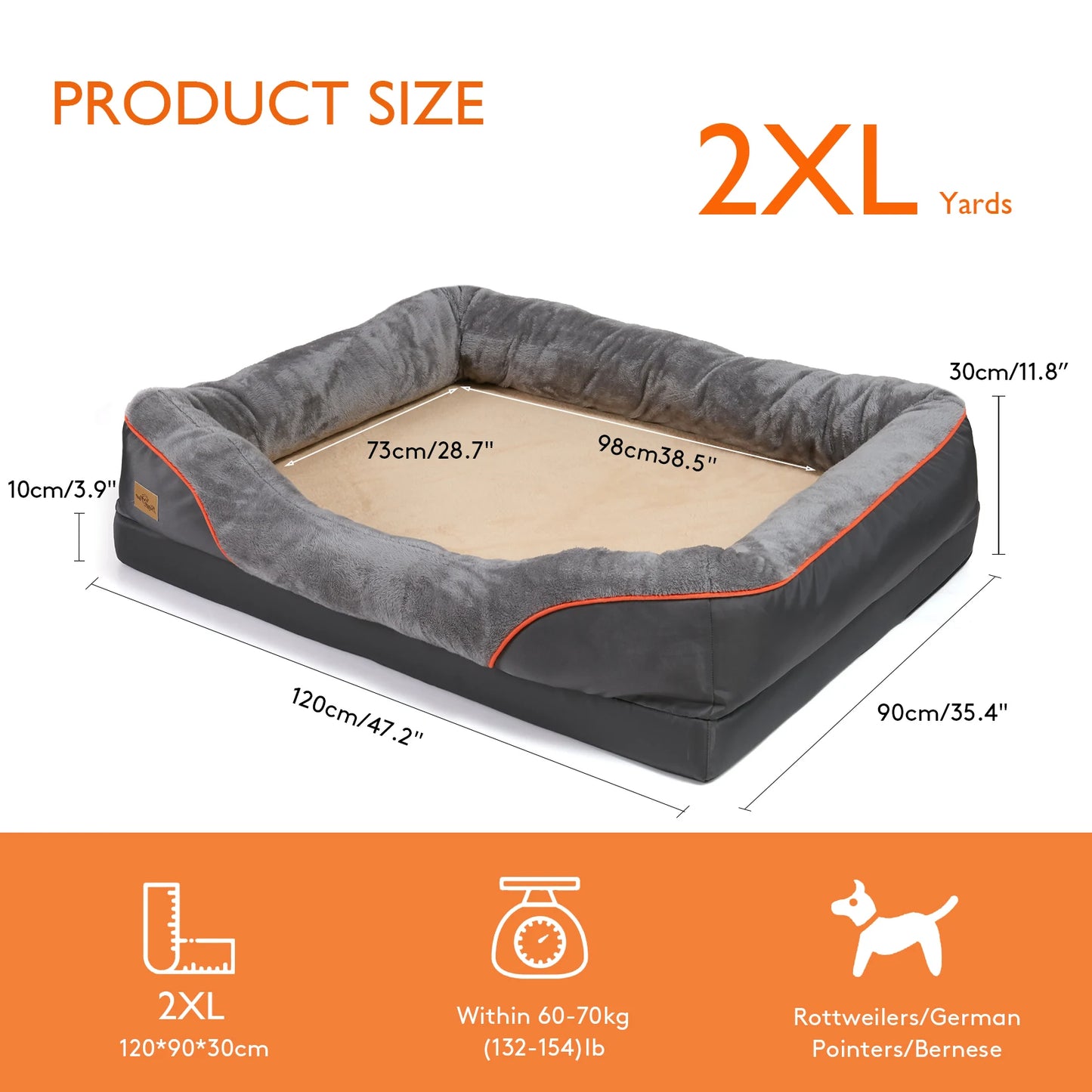 L XL 2XL 3XL Dog Bed Super Soft Orthopedic Foam Pet Bed Sleeping Mat with Cotton-padded Bolster and Removable Cover