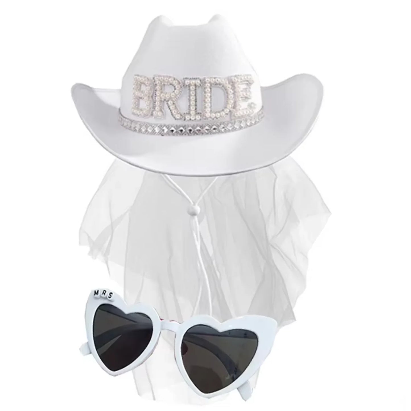 Bride's Rodeo Bridal Cowgirl Hat Bachelorette Rhinestone Cowboy Hats Veil Gift Halloween Costume