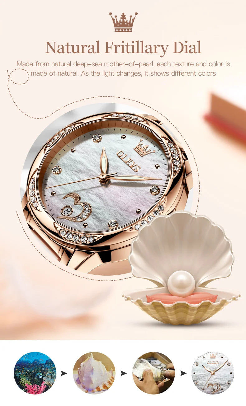 OLEVS 6631 Luxury Date Mechanical Watch For Women Original Ceramic Steel Strap Woman Wristwatch Deep Waterproof Dress Watches