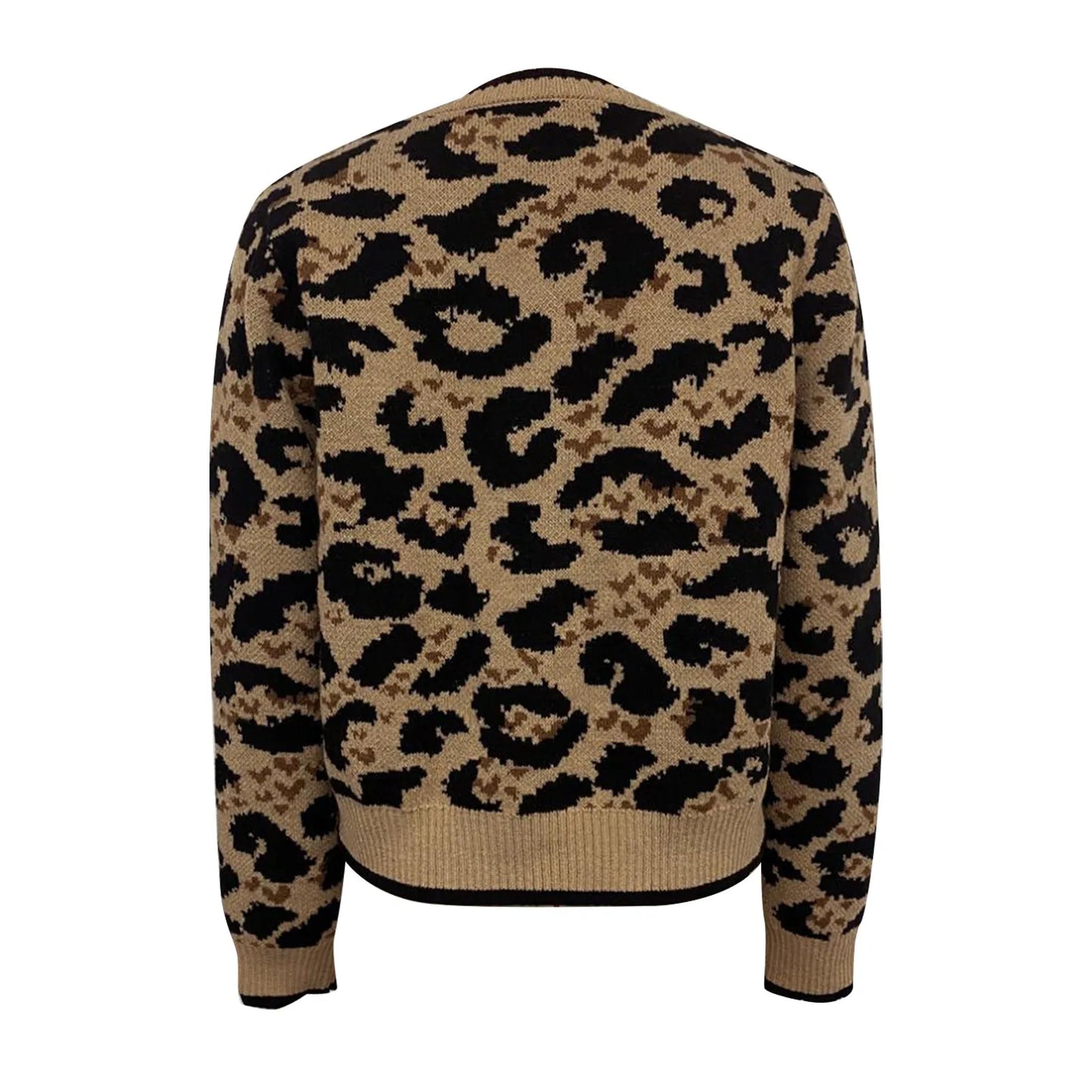 Leopard Print Bow Tie Front Knit Sweaters Cardigan Crew Neck Long Sleeve Sweater Jacket Women Loose Casual Comfy Sweater