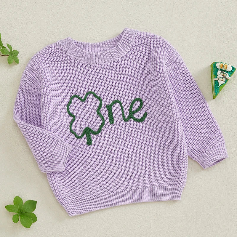 St Patrick s Day Toddler Knit Sweater Green Shamrock Embroidery Crew Neck Long Sleeve Pullover Irish Baby Clothes for Boy Girl