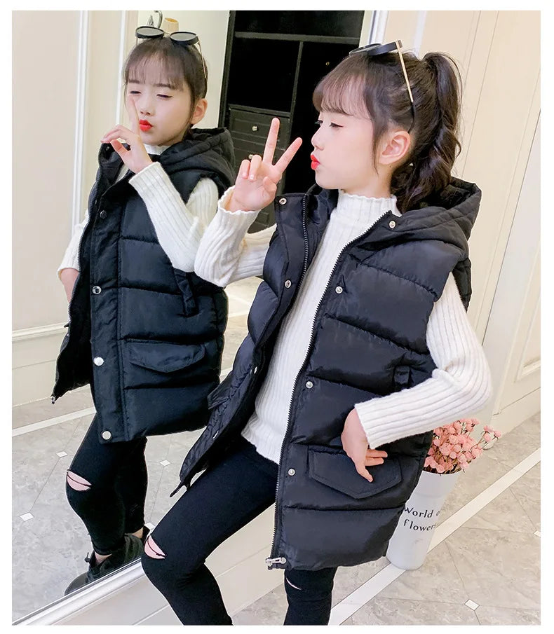 Child Waistcoat Children Outerwear Winter Coat Vest for Kids Clothes Fashion Warm Cotton Teen baby Girl Vest Jacket Parent-Child