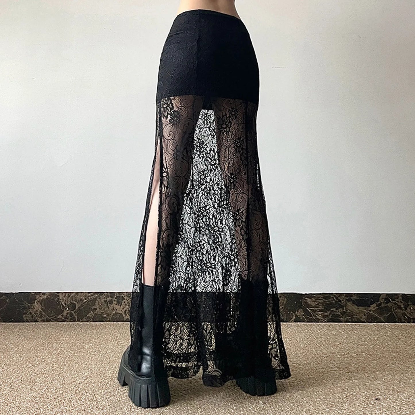 Charm Women Lace Skirt Elastic Waist Asymmetric Irregular Hem Mini Skirts Alluring Transparent Spicy Girl Streetwear Clothes Y2k