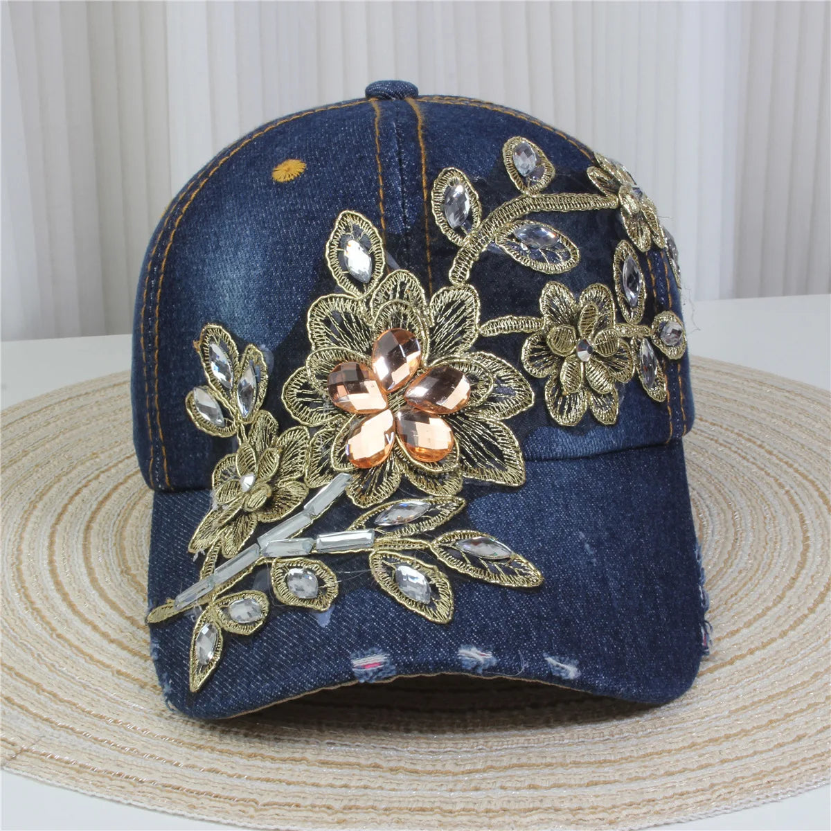 Women's Baseball Cap Diamond Painting Embroidery Flower Denim Snapback Hats Jeans Woman Female Cap Cowboy Summer Sun Hat