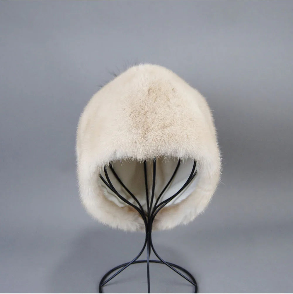 2023 Winter Real Natural Mink Fur Fox Hat for Women Thicken Warm Casual Pom New High Quality Girl Bobble  Christmas Knitted Cap