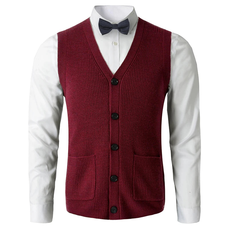 Men's Sweater Vest V-Neck Sleeveless Knitted Button Cardigan DXL Big and Tall Solid Thickened thermal coat knitted vest