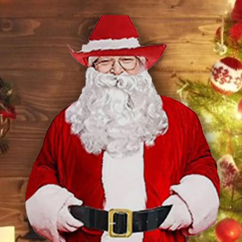 Santa Claus Costume Red Cowboy Hat 5X Santa Costume Kids Santa Beard Wig Comfortable Holiday Fun Costume For Photo Prop