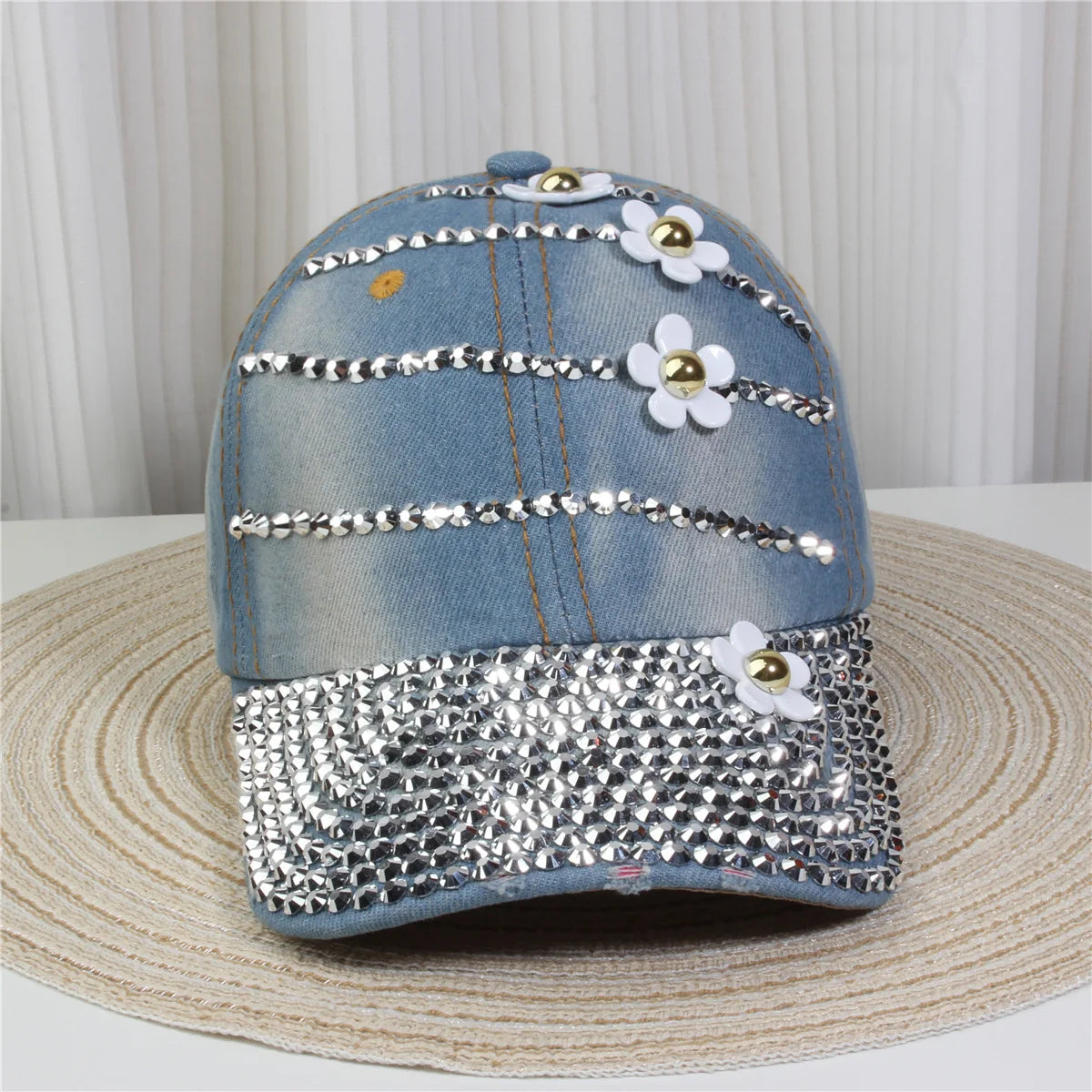 Women's Baseball Cap Diamond Painting Embroidery Flower Denim Snapback Hats Jeans Woman Female Cap Cowboy Summer Sun Hat